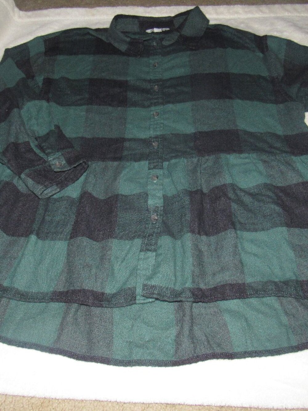 American Eagle Green/Teal/Buffalo Check Plaid Flannel Babydoll Top Size Large U